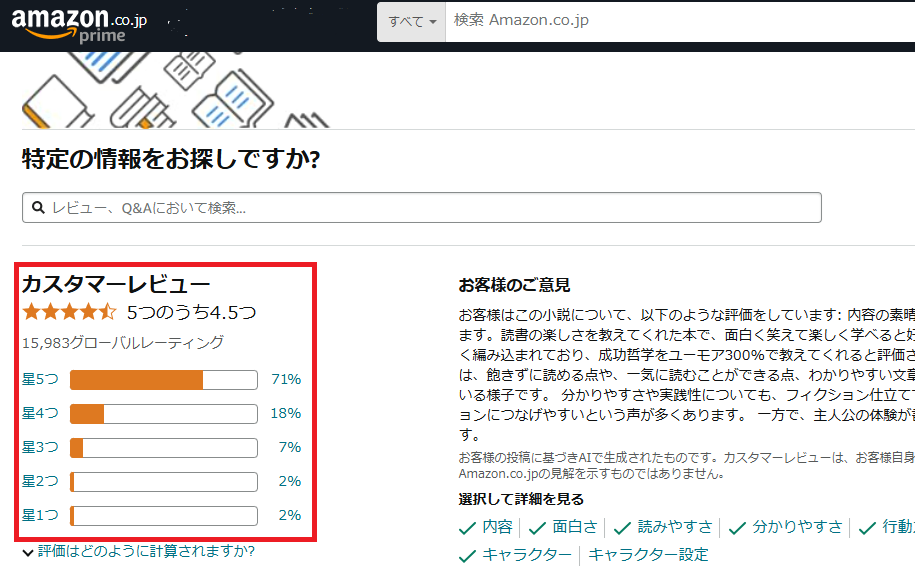 アマゾンのカスタマーレビュー